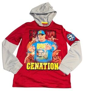 John Cena WWE Boys XL Hooded Thermal Long Sleeve Shirt Never Give Up